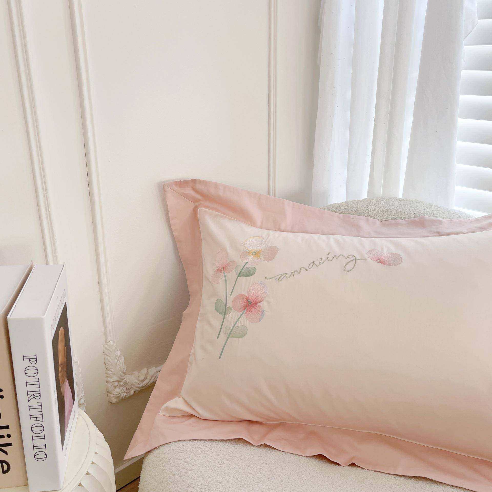 法长绒棉纯式四件套花卉刺HOJ棉绣双8人被套1.m床上用品