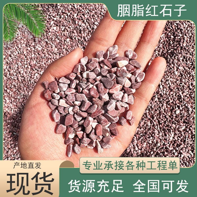 胭脂红石子厂家工程铺路鸡血红石子透水地坪胶粘石造景小石头