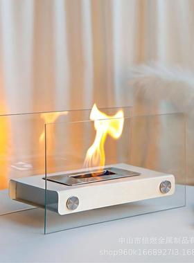 长方形酒精壁炉取暖氛围炉装长形悬方空玻璃饰壁真100127火盆