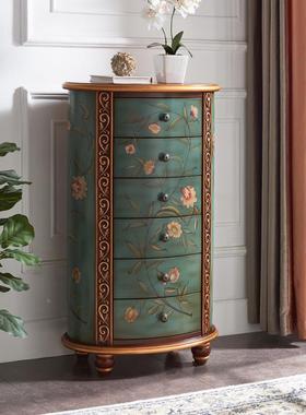 美实木高斗柜彩绘MEQ五斗柜床头柜欧式式卧立室柜电视边柜柜斗厨