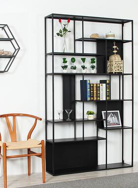 现架代简约办公室铁艺书架隔断装客厅置物架黑色书金属NSE房饰展