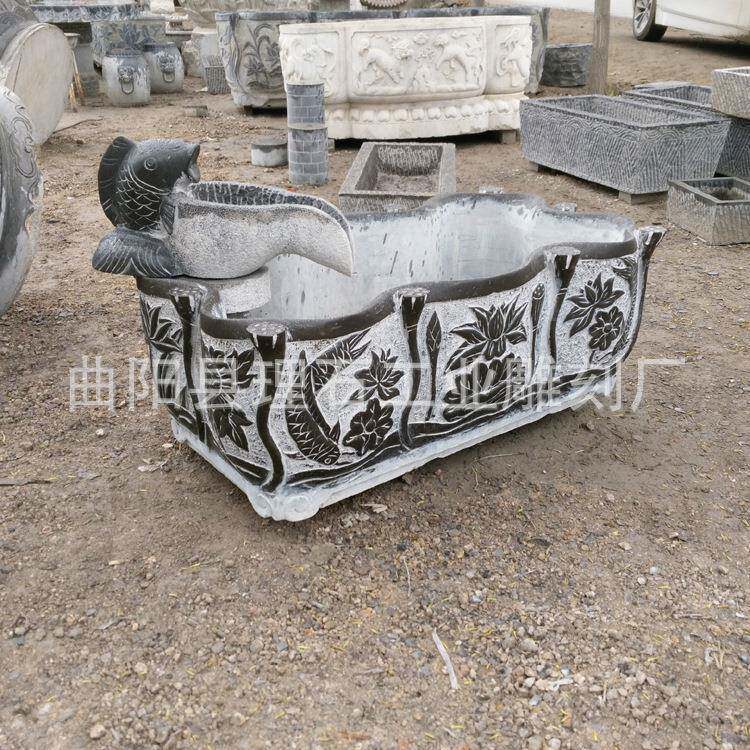厂家直供雕鱼大理石石水槽青石仿古庭鱼缸缸院室内装LS-SDYG1饰流