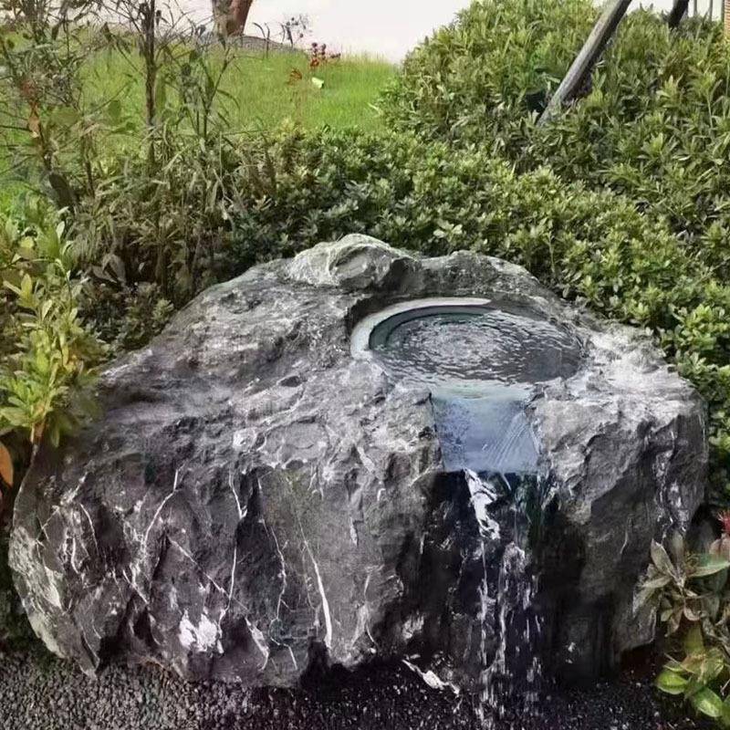 水日式庭院黑水山池石水钵流水户25042602外别墅花园青石中国黑槽