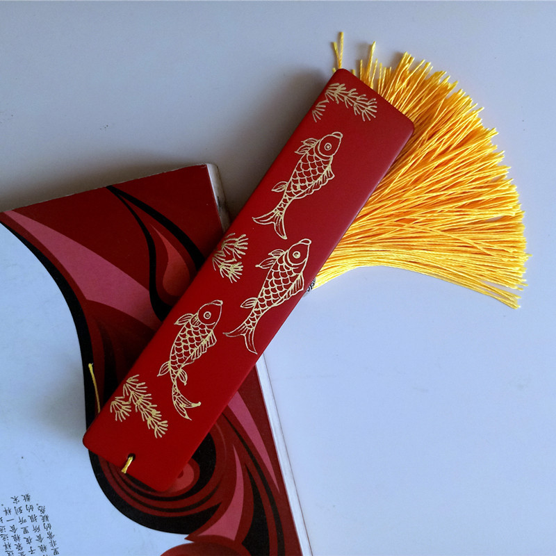 推光描金紫光檀黑檀金鱼书签
