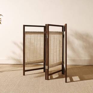 中式 实木亚麻小断屏件幼儿园隔摆遮挡做旧复古风AIM简约民俗布艺m