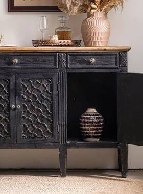 美式复古实木玄关柜收黑色民做TSW旧户入户玄关柜宿小型纳储物柜