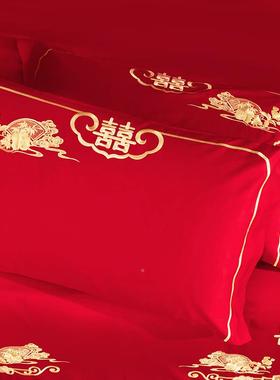 结婚100支长绒棉四绣件A类母240124DJ大婴级刺六件套套红色中式床