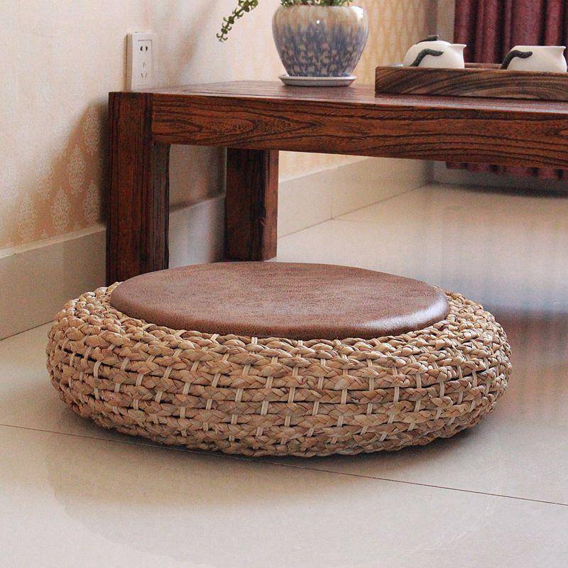 草编团坐垫加厚圆形水仙草PU茶蒲道藤编墩坐日式打坐拜佛垫地板榻