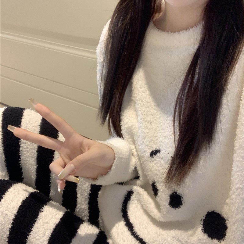 大码加厚半边绒睡衣女款冬季2024新款秋冬天薄款珊瑚绒家居服套装