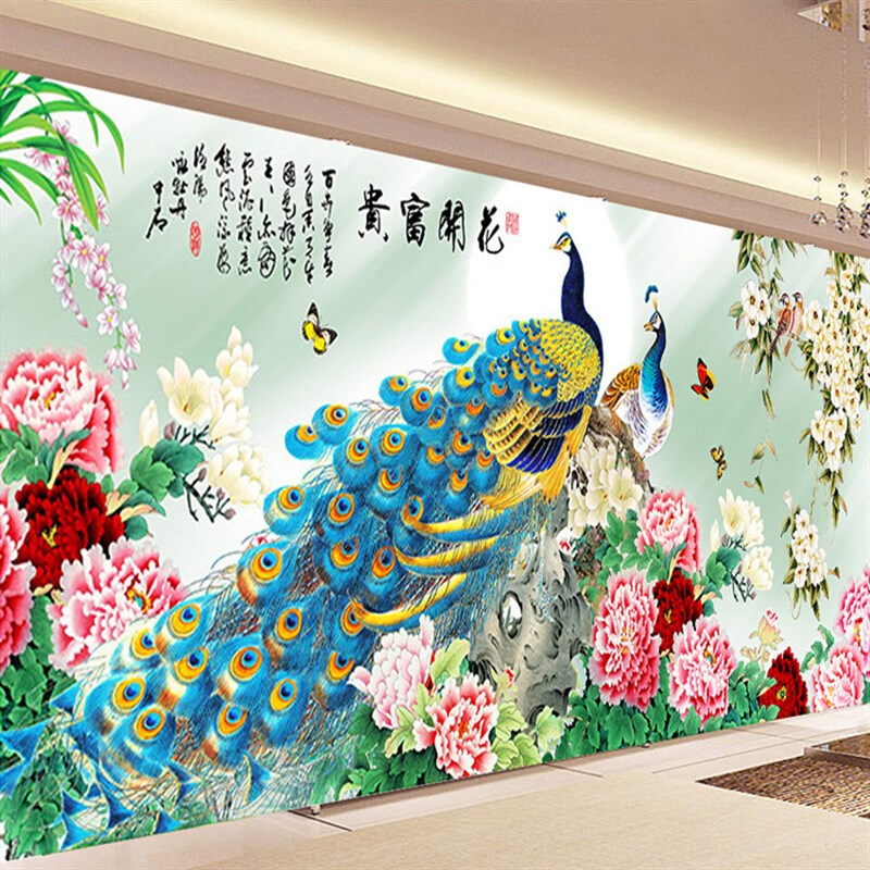 满钻钻石画十字绣花开富贵牡丹孔雀新款满绣客厅百花争艳钻石绣