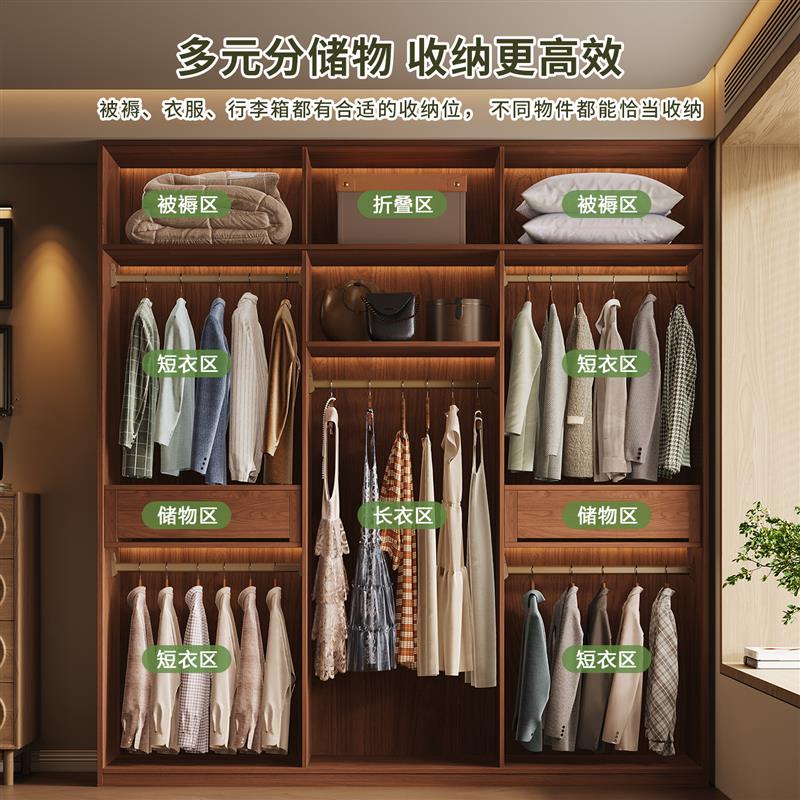 定制全实木衣柜橡木衣橱家用卧室推拉门挂衣柜工厂移门胡桃色衣柜