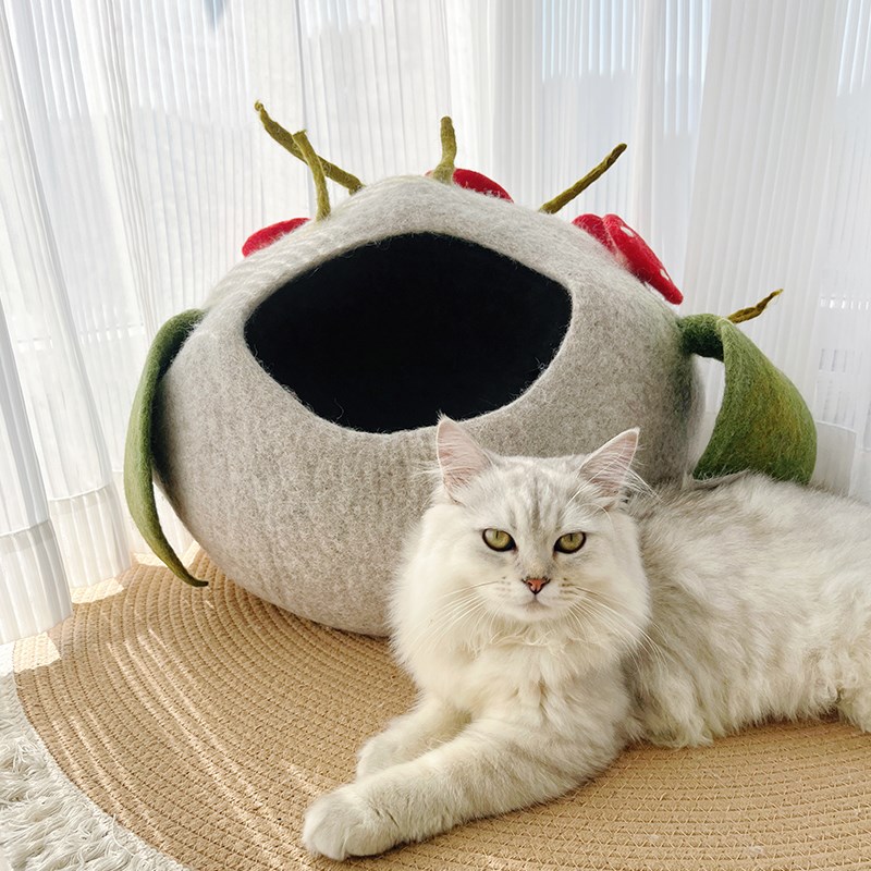 【纯手工】羊毛猫窝毛毡冬季保暖可爱半封闭式安全感冬日猫屋幼猫