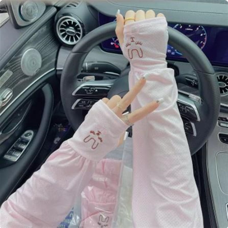 开车防晒手袖冰丝宽松袖套女士夏季手套女款防紫外线超薄冰袖一体