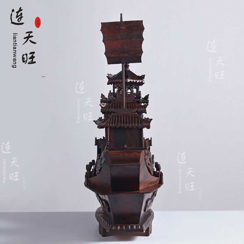 一帆风顺帆船摆件红木轮船木雕龙船金丝楠船模型乔迁礼品开业送礼