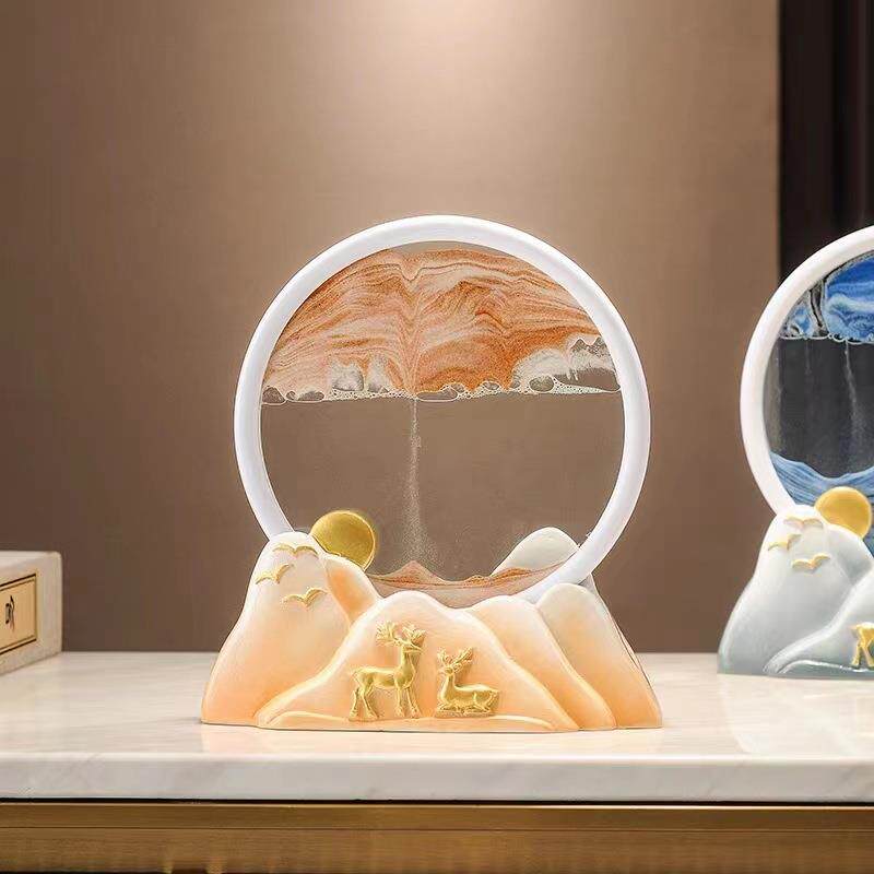 创意流沙画沙漏摆件轻奢新中式招财鹿流沙画沙漏家居客厅装饰摆件
