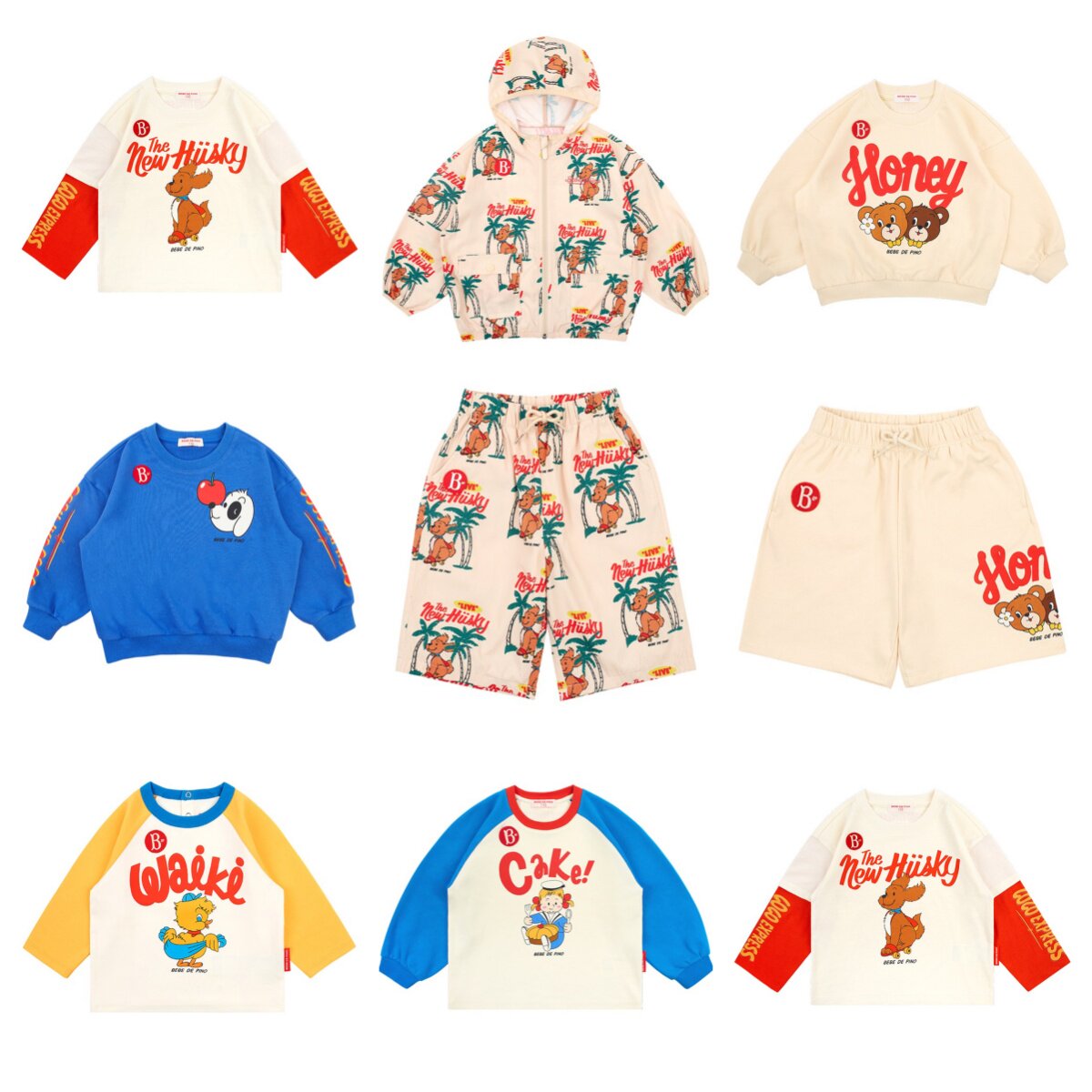 现货！韩国ins春夏儿童卫衣套装幼儿园服蓝色套衫小熊满印防晒衣