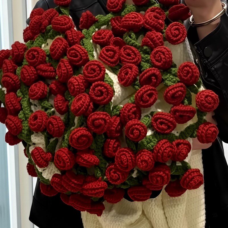 毛毯花束手工编织diy材料包玫瑰花朵毯子钩织毛线钩花纯自制礼物