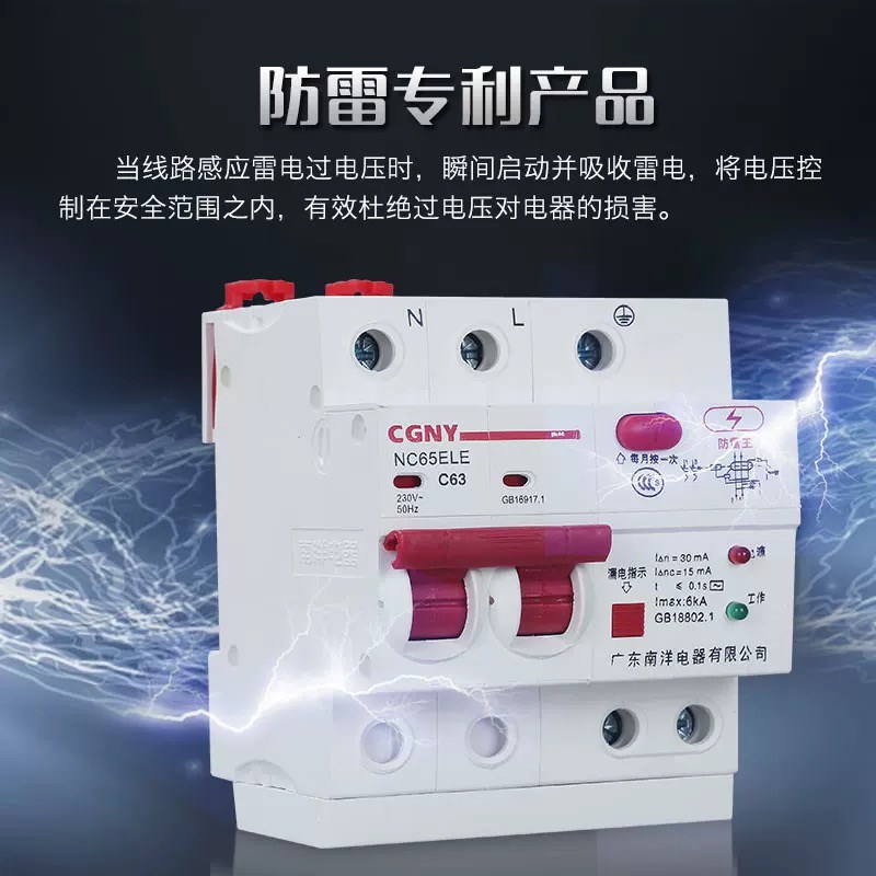 防雷漏电广东南洋电器浪涌保护器家用总闸开关要接地线断路器220V