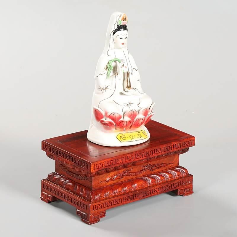 红木雕刻工艺品供奉观音佛像摆件奇石花瓶鱼缸盆景实木质莲花底座