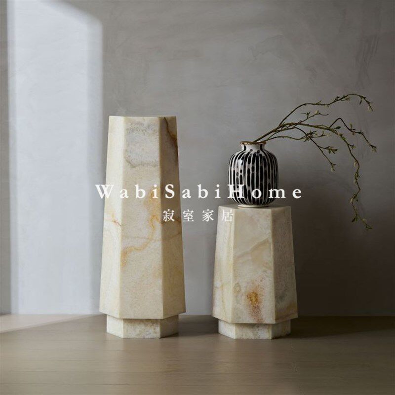 现代设计沙发定制款黄洞大理石创意落地雕塑台底座展台立柱子边几