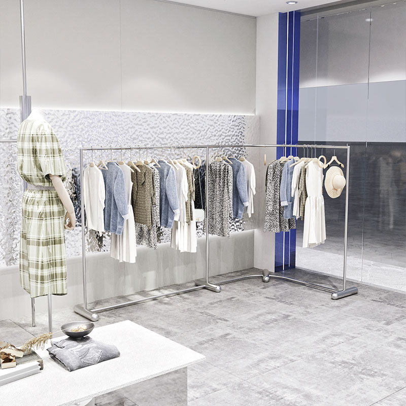 服装店展示架男女装店弧形不锈钢货架落地式中岛架挂衣杆陈列转角
