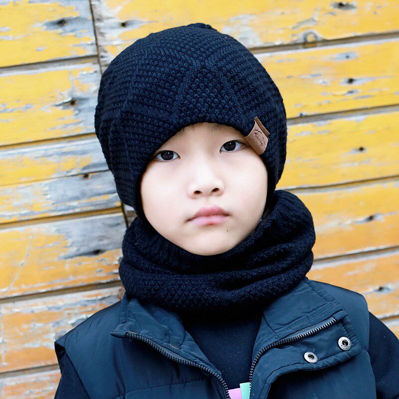套帽小学生中学生保暖加绒帽男孩帽子围脖时尚冬天护耳帽滑雪帽