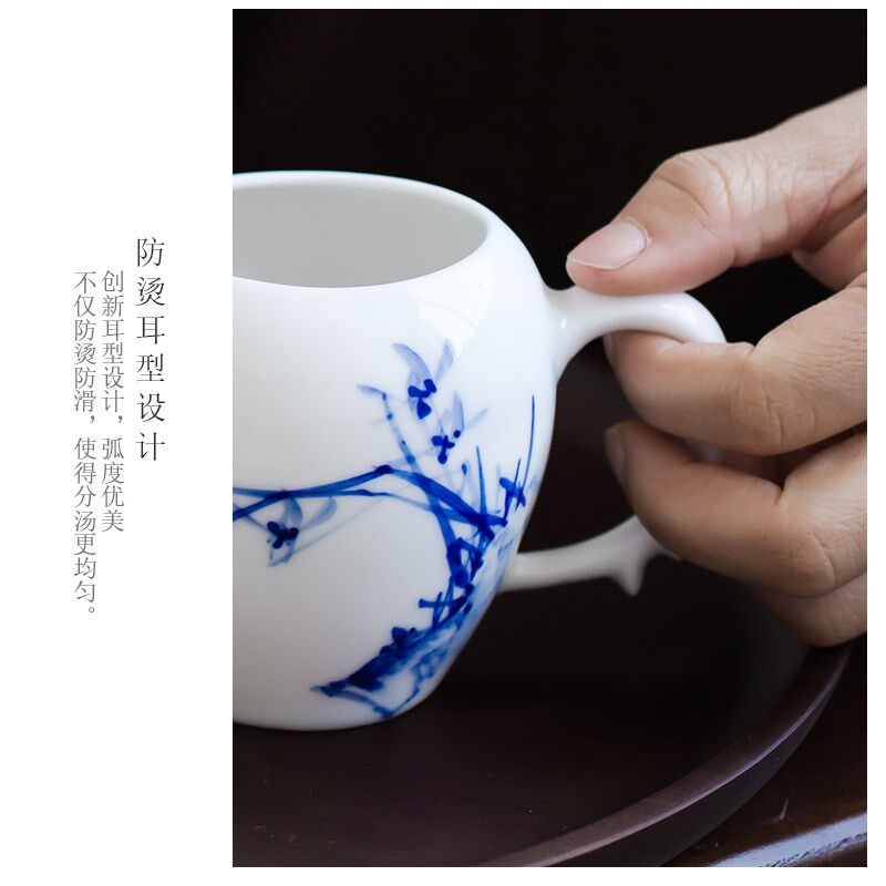 景德镇青花瓷手绘公道杯 功夫茶具专用装茶分茶器陶瓷茶海耐热