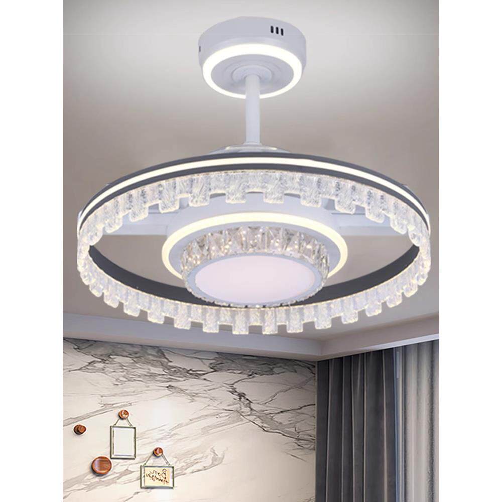 餐厅风扇灯吊扇灯北欧灯豪华强风变频水晶灯静音高端集成电源吊灯