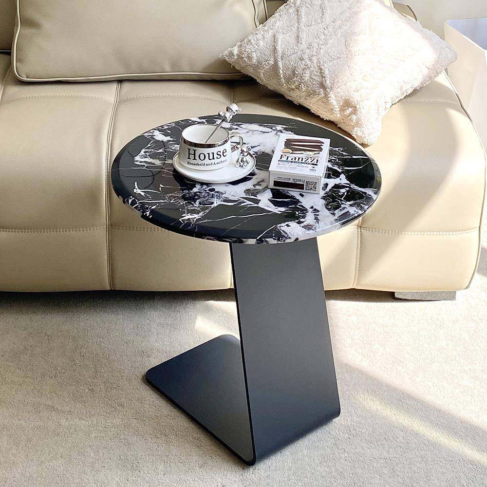 意式极简沙发边几圆形设计师款客厅现代简约天然大理石角几小茶几