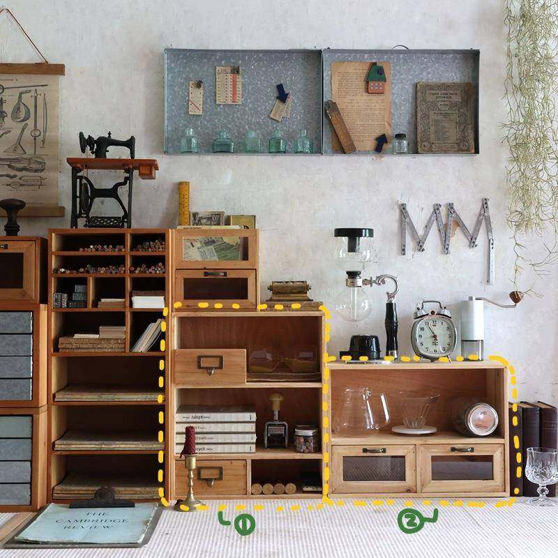 叁杉家居复古日式木质办公桌面收纳柜咖啡杯子手账文具抽屉置物架