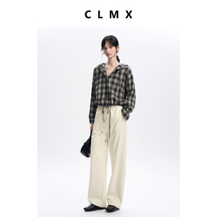 CLMX抽绳橡筋腰香蕉阔腿裤 子女 复合羊毛针织布面料休闲慵懒松弛裤