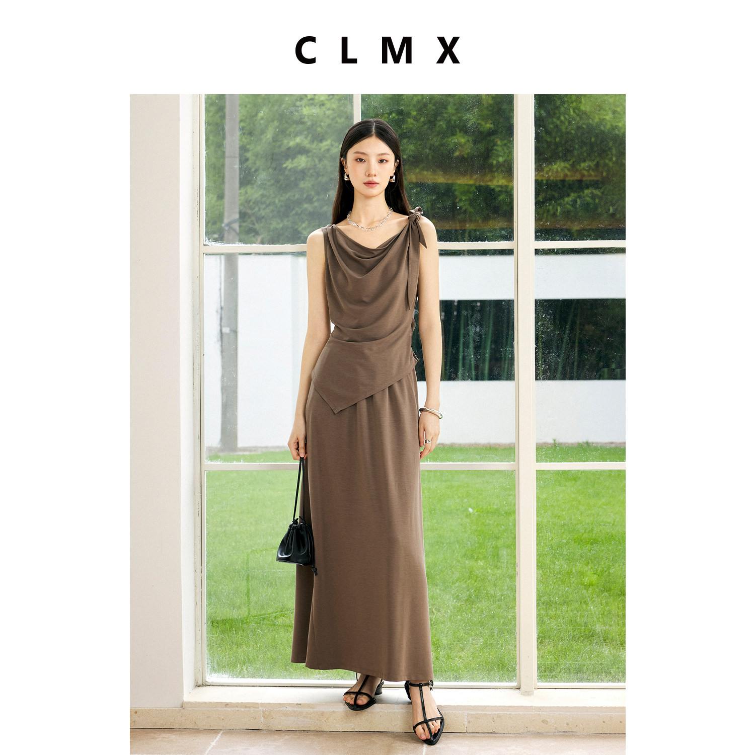 CLMX夏季通勤弹力女上衣半裙套装