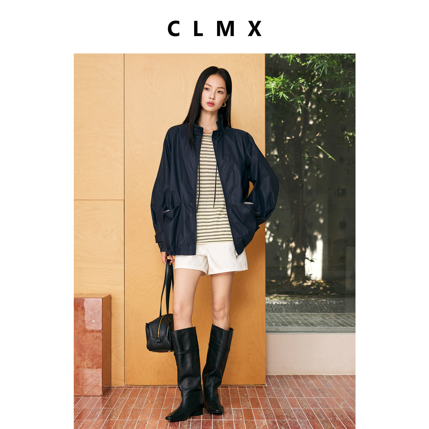 CLMX复古木耳边立领抽绳外套女