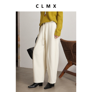 CLMX添加醋纤与微量山羊绒双面复合针织布拼色腰头显瘦休闲裤