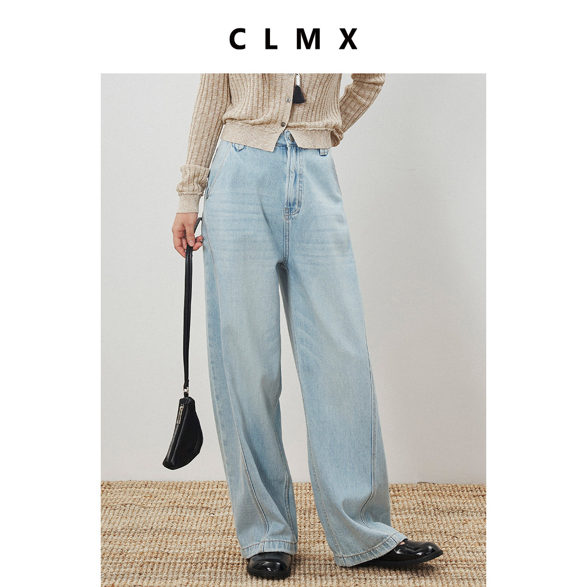 CLMX质感棉莱赛尔斜纹牛仔 造型感双腰袢立体分割阔腿牛仔裤,女装/女士精品,牛仔裤,淘宝优惠券,粉丝福利购,淘宝优惠卷