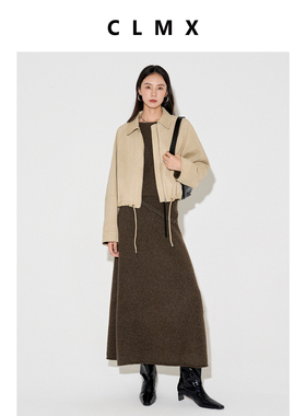 CLMX翻领短箱型插肩袖外套领型立挺显脸小纯色通勤上衣女