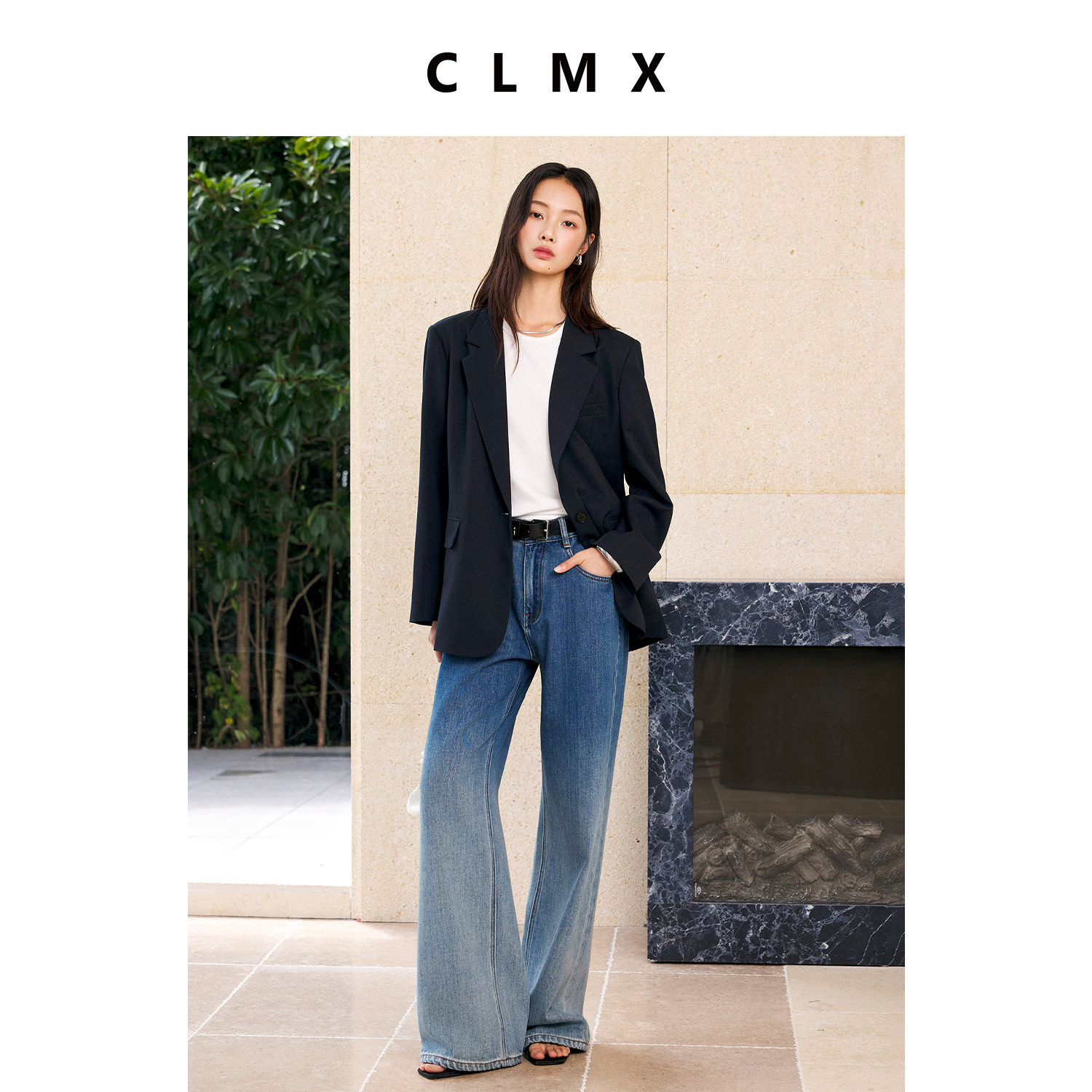 CLMX微量亚麻一粒扣西装外套女