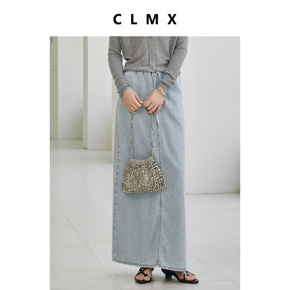 CLMX清凉软垂莱赛尔牛仔面料 休闲感抽绳松紧腰宽松直筒牛仔裙,女装/女士精品,半身裙,淘宝优惠券,粉丝福利购,淘宝优惠卷