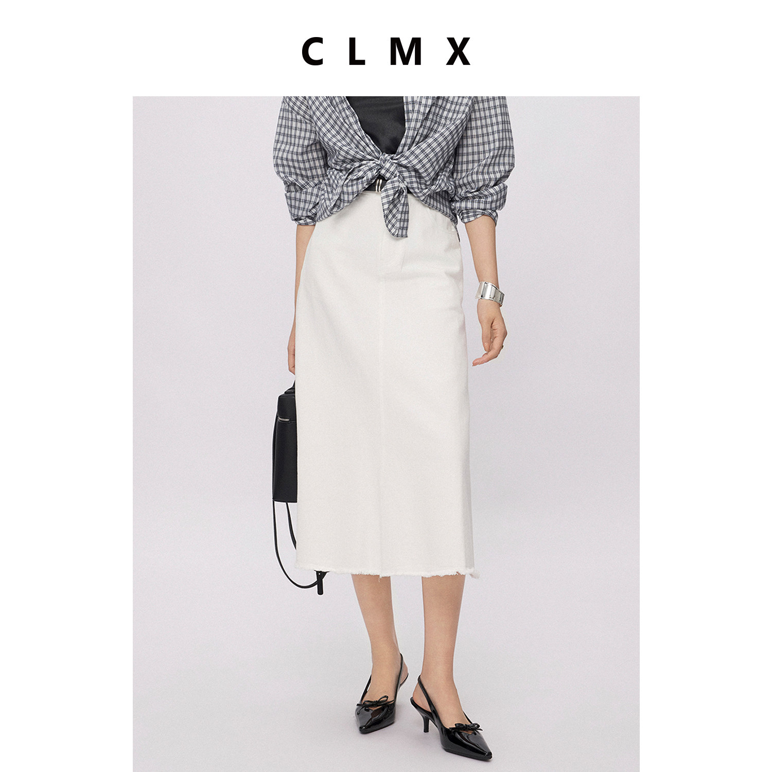 CLMX立体有型粗斜纹全棉面料舒适亲肤复古有型毛边宽松A型半身裙