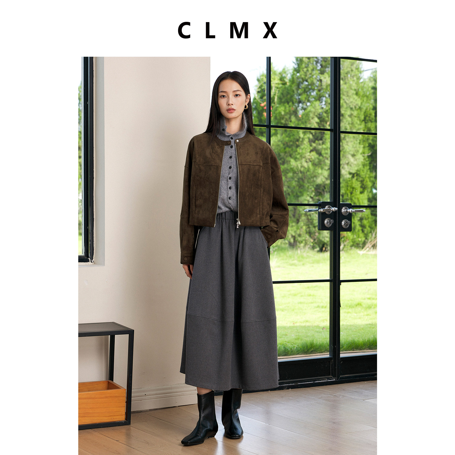 CLMX复古水洗真皮仿麂皮绒外套