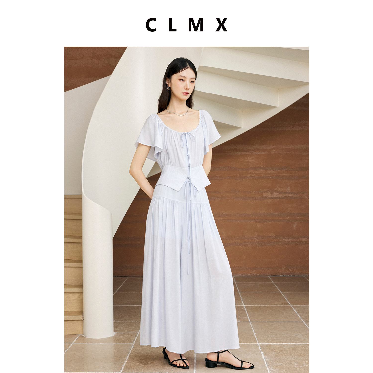 CLMX一字领上衣阔腿裤套装女夏