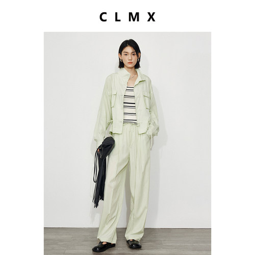 CLMX轻盈水洗微绉肌理感高密面料松弛运动风抽绳外套/直筒裤套装