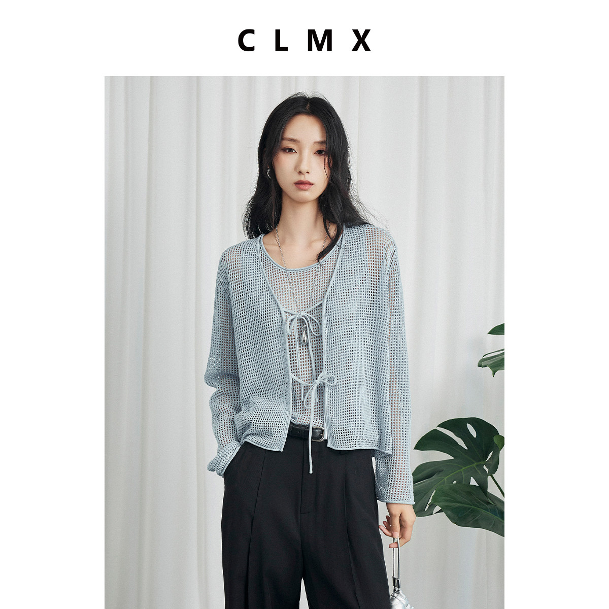 CLMX轻盈感莱赛尔亚麻珠片纱 时髦通勤风空气感镂空背心+开衫