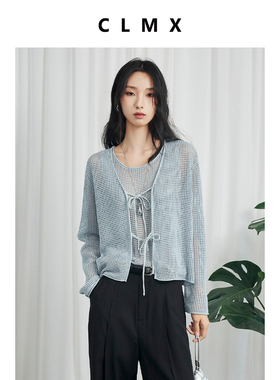 CLMX轻盈感莱赛尔亚麻珠片纱 时髦通勤风空气感镂空背心+开衫