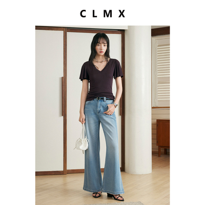 CLMX莱赛尔亚麻V领修身T恤女