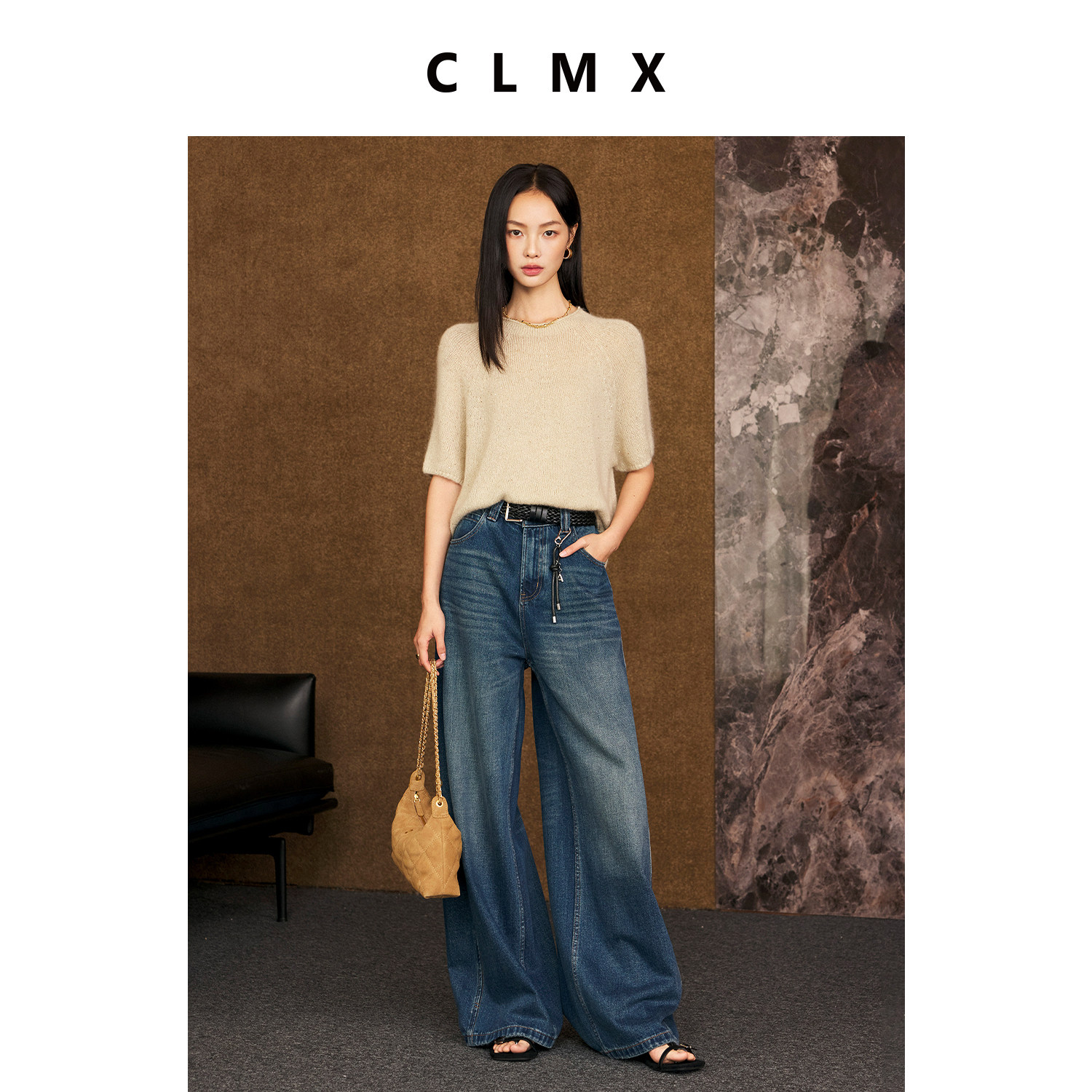CLMX羊毛羊绒亮片针织衫女秋