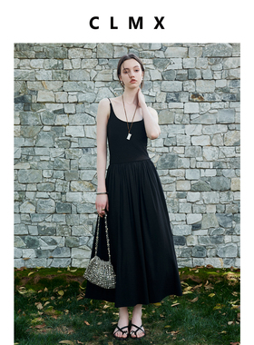 CLMX云柔悬垂弹力棉混纺螺纹针织布 时髦造型感INS风拼接连衣裙