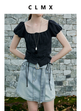 CLMX骨感轻柔经典斜纹棉牛仔 复古美式休闲学院风小A版牛仔裙裤