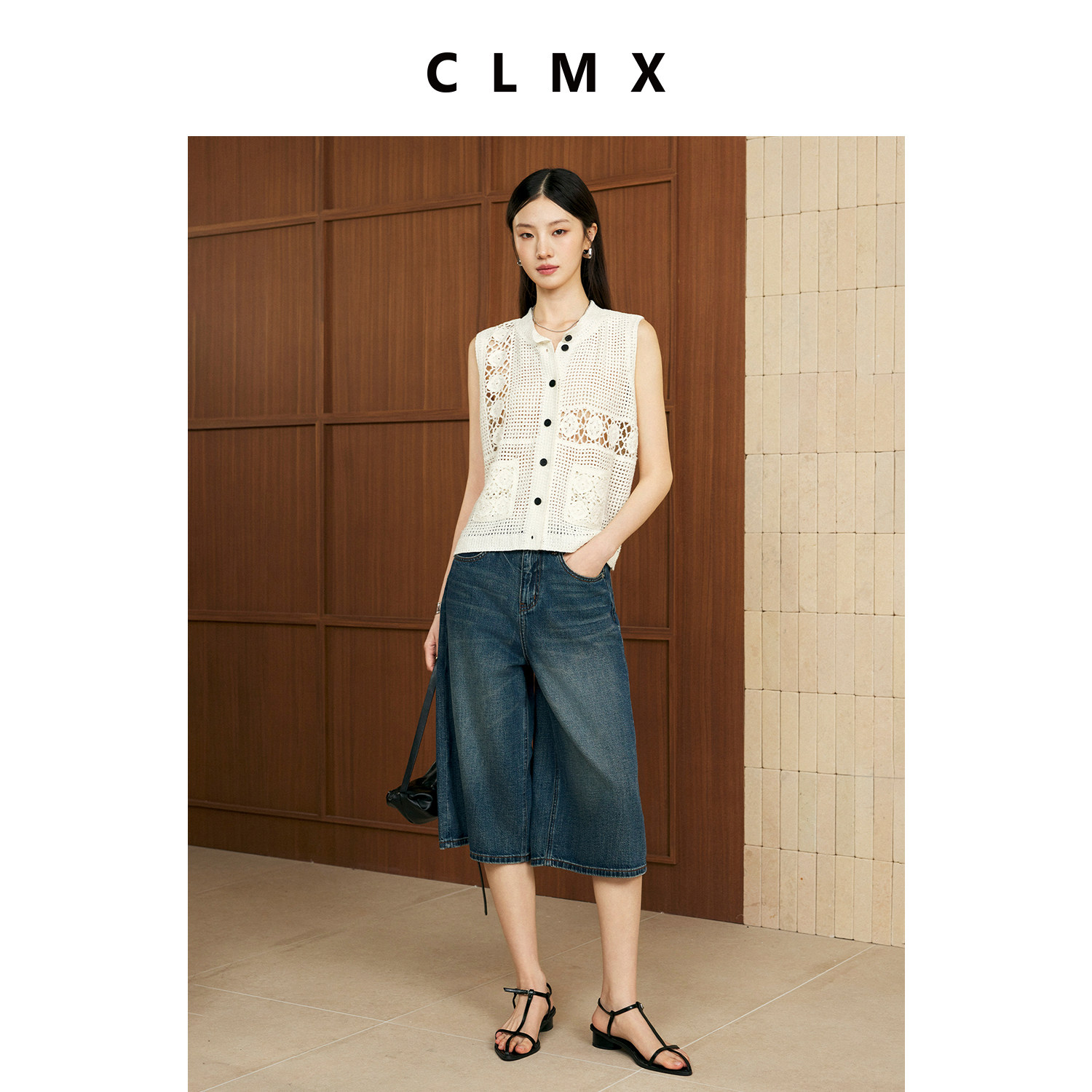 CLMX亚麻莱赛尔女无袖针织背心