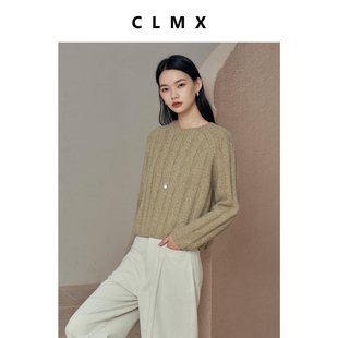 CLMX亲肤羊毛经典松弛有型套头针织衫圆领插肩袖短款宽松毛衣